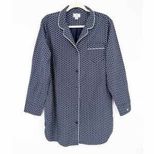 Petite Plume Twill Nightshirt in Nordic Antlers Navy Blue Large